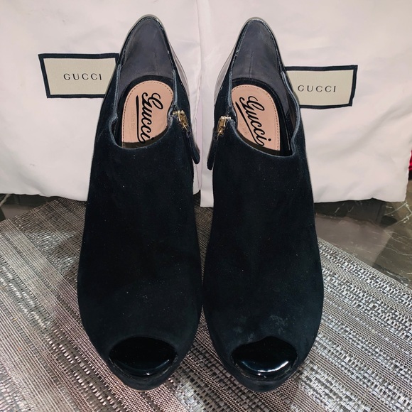 GG Gucci Black Open Toe Heels Suede Scamosciato - Picture 3 of 4